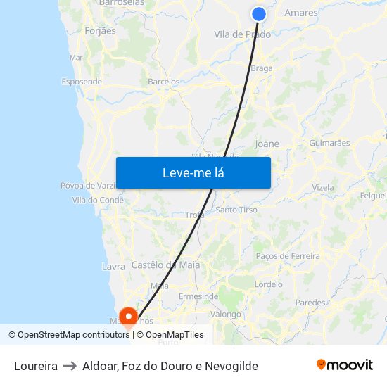 Loureira to Aldoar, Foz do Douro e Nevogilde map