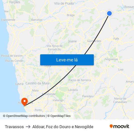 Travassos to Aldoar, Foz do Douro e Nevogilde map