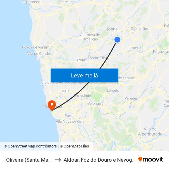 Oliveira (Santa Maria) to Aldoar, Foz do Douro e Nevogilde map