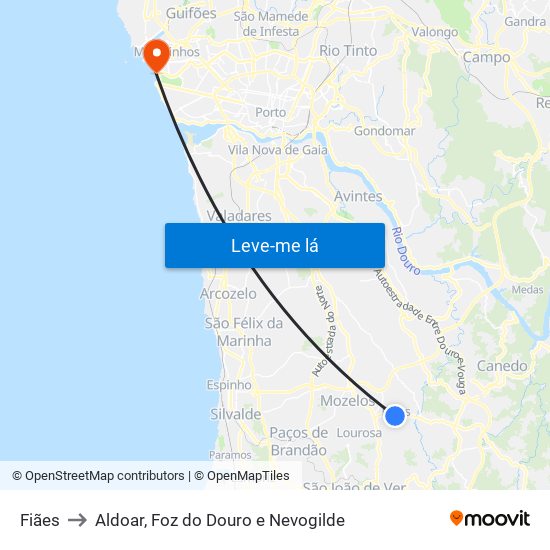 Fiães to Aldoar, Foz do Douro e Nevogilde map