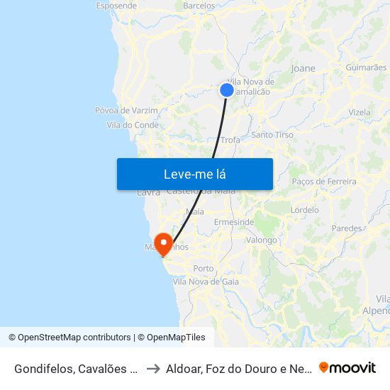 Gondifelos, Cavalões e Outiz to Aldoar, Foz do Douro e Nevogilde map