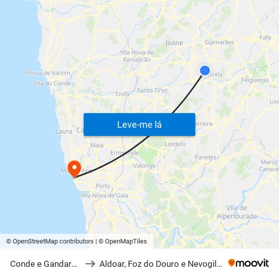 Conde e Gandarela to Aldoar, Foz do Douro e Nevogilde map