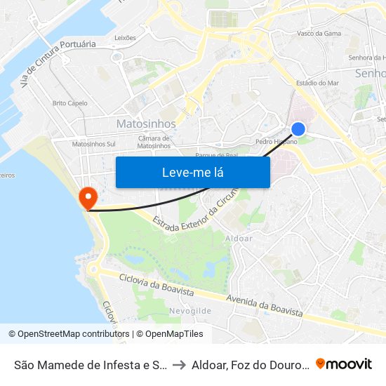 São Mamede de Infesta e Senhora da Hora to Aldoar, Foz do Douro e Nevogilde map