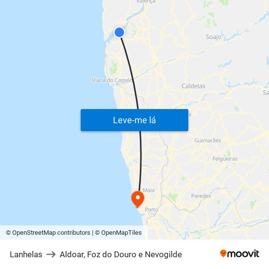 Lanhelas to Aldoar, Foz do Douro e Nevogilde map