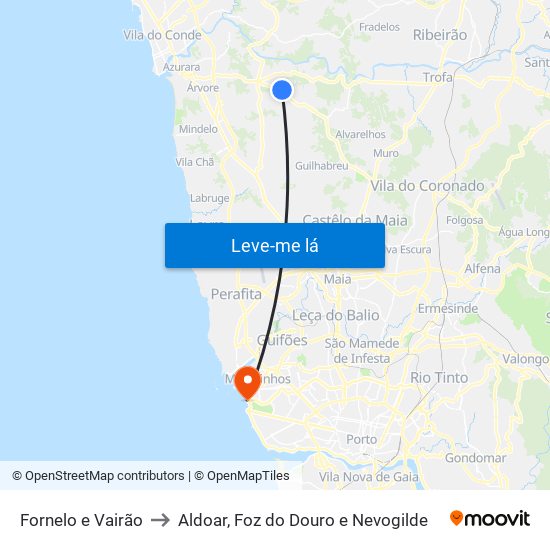 Fornelo e Vairão to Aldoar, Foz do Douro e Nevogilde map