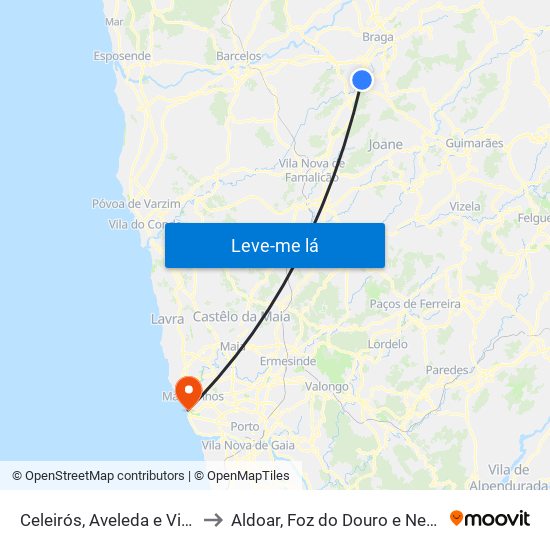 Celeirós, Aveleda e Vimieiro to Aldoar, Foz do Douro e Nevogilde map
