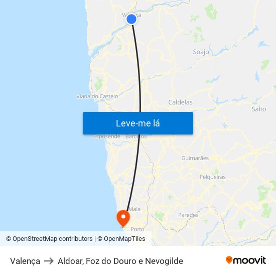 Valença to Aldoar, Foz do Douro e Nevogilde map