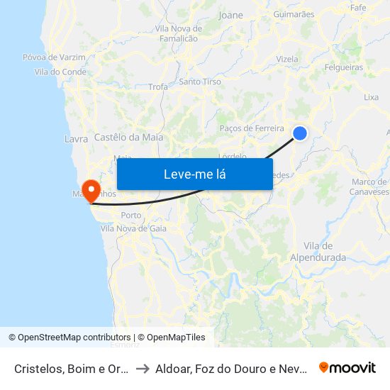 Cristelos, Boim e Ordem to Aldoar, Foz do Douro e Nevogilde map