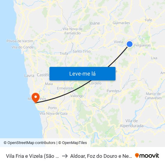 Vila Fria e Vizela (São Jorge) to Aldoar, Foz do Douro e Nevogilde map