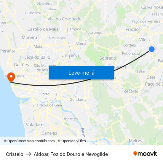 Cristelo to Aldoar, Foz do Douro e Nevogilde map