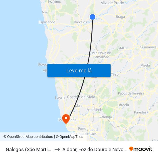 Galegos (São Martinho) to Aldoar, Foz do Douro e Nevogilde map