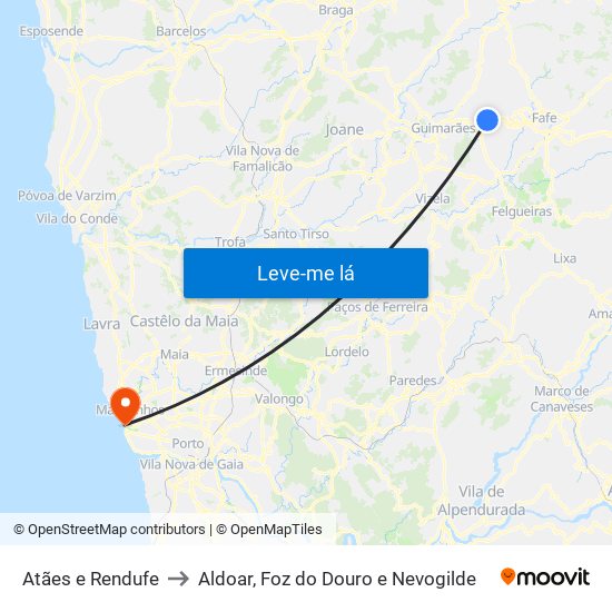 Atães e Rendufe to Aldoar, Foz do Douro e Nevogilde map