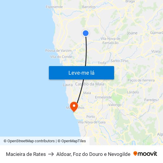 Macieira de Rates to Aldoar, Foz do Douro e Nevogilde map