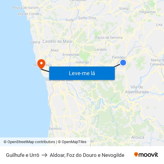 Guilhufe e Urrô to Aldoar, Foz do Douro e Nevogilde map