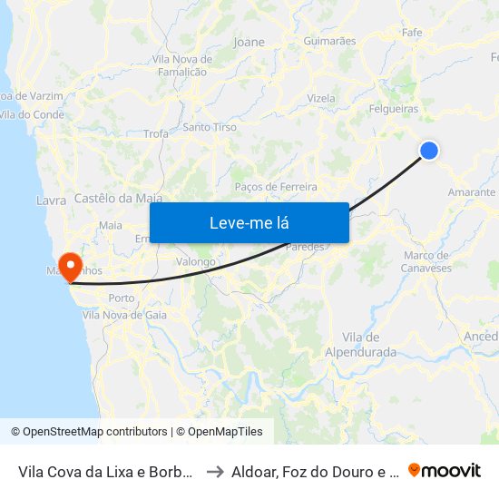 Vila Cova da Lixa e Borba de Godim to Aldoar, Foz do Douro e Nevogilde map