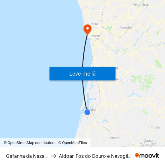 Gafanha da Nazaré to Aldoar, Foz do Douro e Nevogilde map