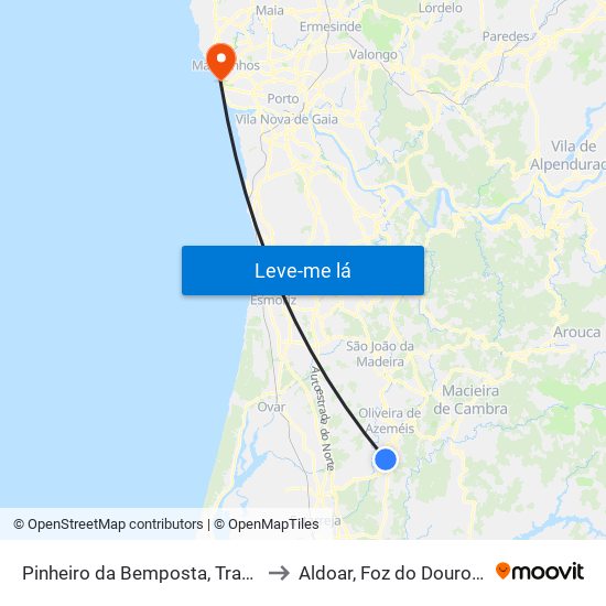 Pinheiro da Bemposta, Travanca e Palmaz to Aldoar, Foz do Douro e Nevogilde map