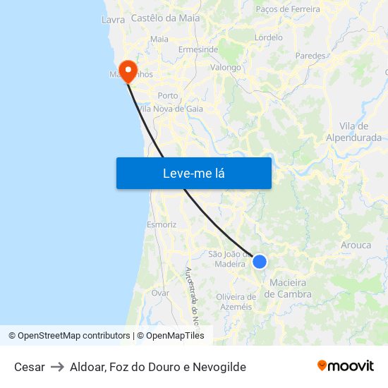 Cesar to Aldoar, Foz do Douro e Nevogilde map