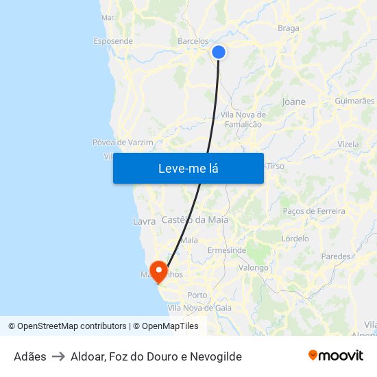 Adães to Aldoar, Foz do Douro e Nevogilde map