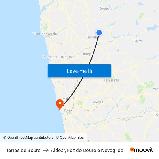 Terras de Bouro to Aldoar, Foz do Douro e Nevogilde map