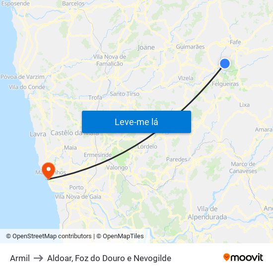 Armil to Aldoar, Foz do Douro e Nevogilde map