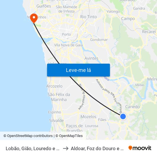 Lobão, Gião, Louredo e Guisande to Aldoar, Foz do Douro e Nevogilde map