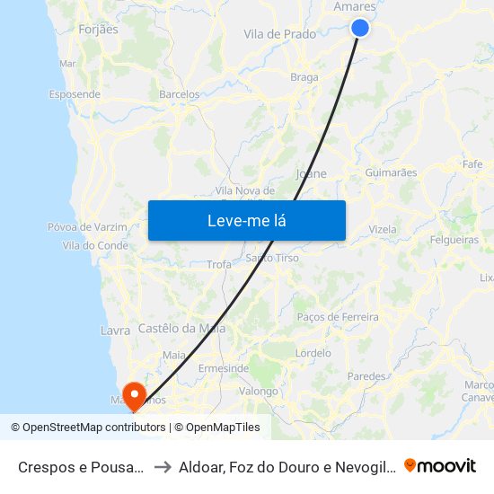 Crespos e Pousada to Aldoar, Foz do Douro e Nevogilde map