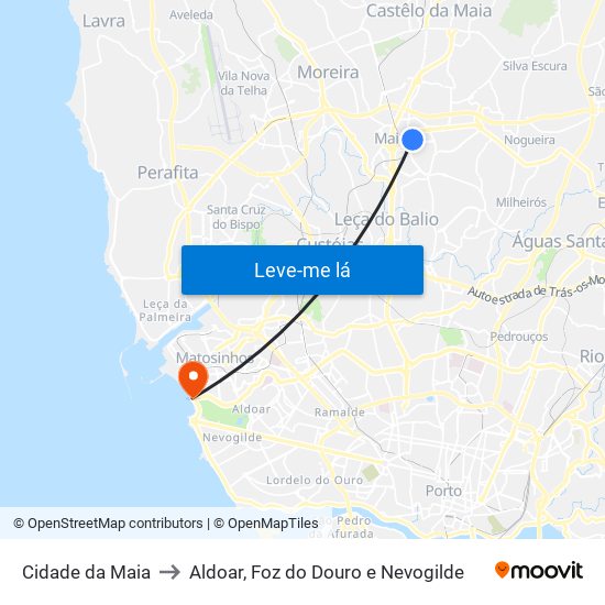 Cidade da Maia to Aldoar, Foz do Douro e Nevogilde map