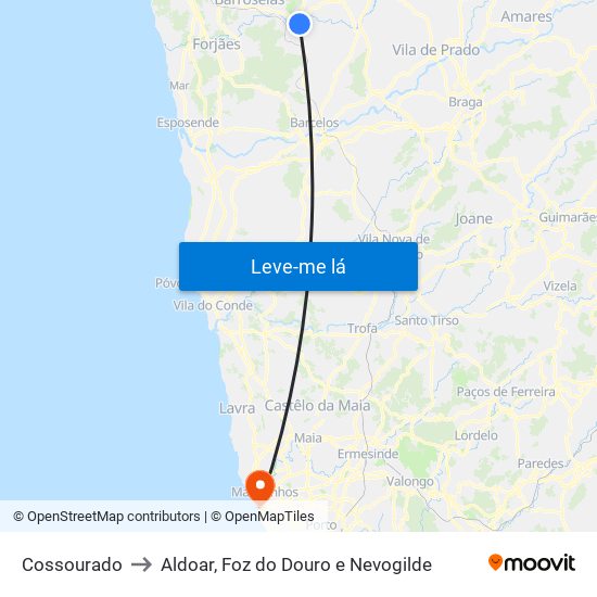 Cossourado to Aldoar, Foz do Douro e Nevogilde map