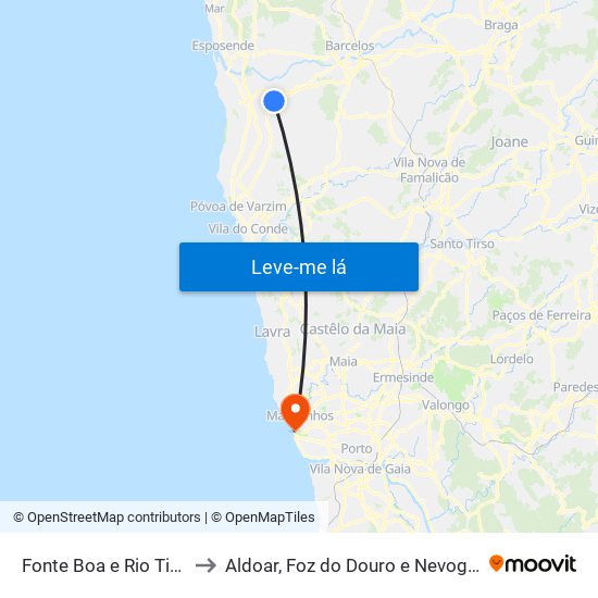 Fonte Boa e Rio Tinto to Aldoar, Foz do Douro e Nevogilde map