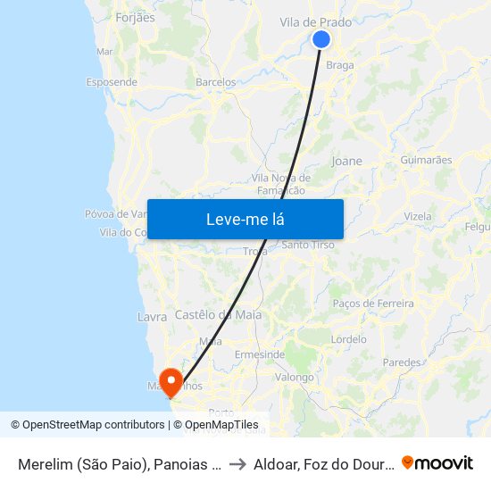 Merelim (São Paio), Panoias e Parada de Tibães to Aldoar, Foz do Douro e Nevogilde map