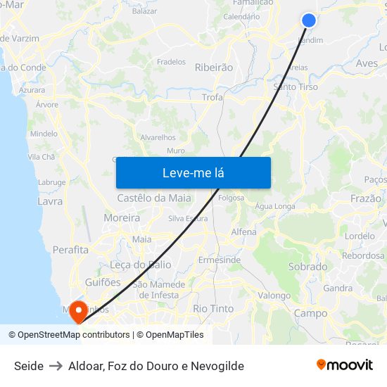 Seide to Aldoar, Foz do Douro e Nevogilde map