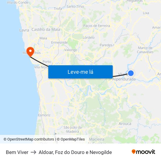 Bem Viver to Aldoar, Foz do Douro e Nevogilde map