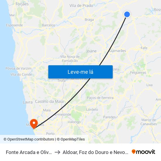 Fonte Arcada e Oliveira to Aldoar, Foz do Douro e Nevogilde map