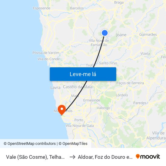 Vale (São Cosme), Telhado e Portela to Aldoar, Foz do Douro e Nevogilde map
