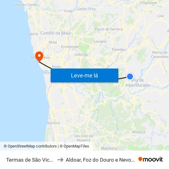 Termas de São Vicente to Aldoar, Foz do Douro e Nevogilde map