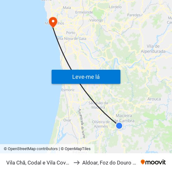 Vila Chã, Codal e Vila Cova de Perrinho to Aldoar, Foz do Douro e Nevogilde map