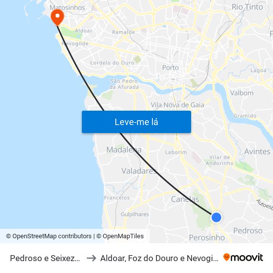 Pedroso e Seixezelo to Aldoar, Foz do Douro e Nevogilde map