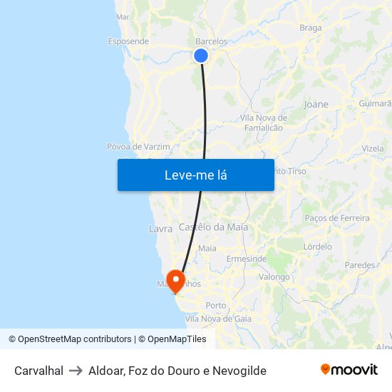 Carvalhal to Aldoar, Foz do Douro e Nevogilde map