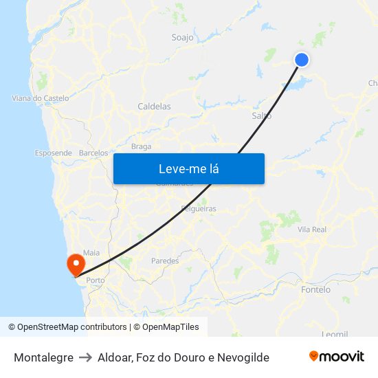 Montalegre to Aldoar, Foz do Douro e Nevogilde map