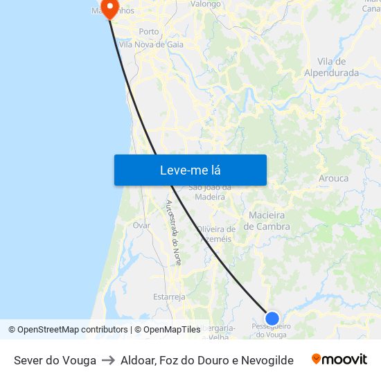 Sever do Vouga to Aldoar, Foz do Douro e Nevogilde map