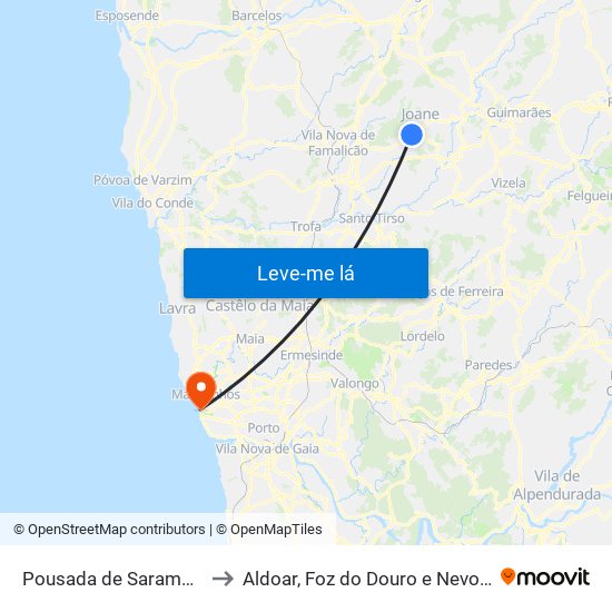 Pousada de Saramagos to Aldoar, Foz do Douro e Nevogilde map