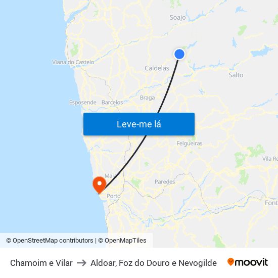 Chamoim e Vilar to Aldoar, Foz do Douro e Nevogilde map