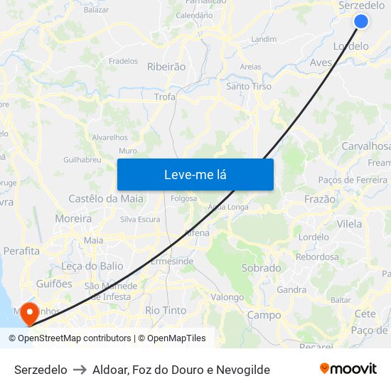 Serzedelo to Aldoar, Foz do Douro e Nevogilde map