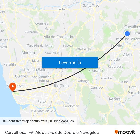 Carvalhosa to Aldoar, Foz do Douro e Nevogilde map