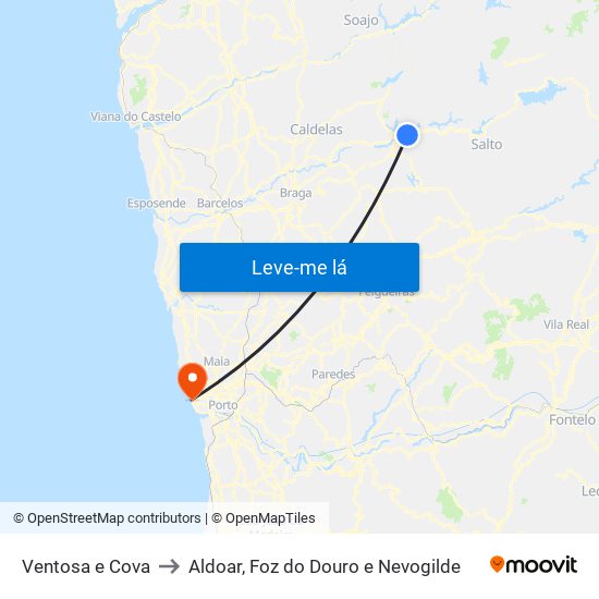 Ventosa e Cova to Aldoar, Foz do Douro e Nevogilde map