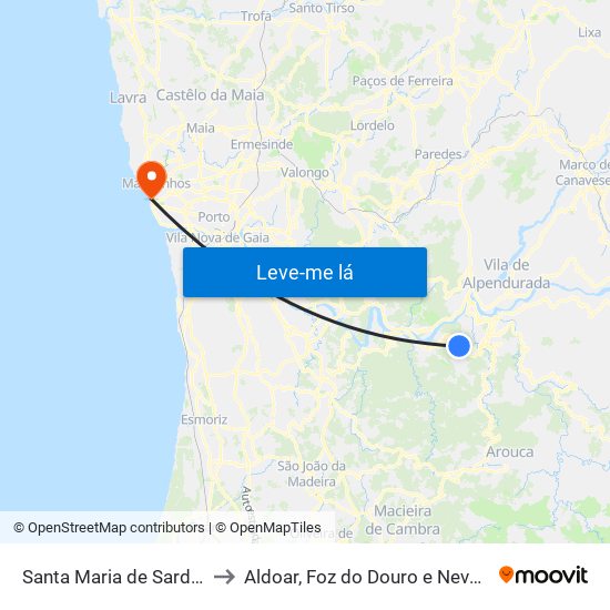 Santa Maria de Sardoura to Aldoar, Foz do Douro e Nevogilde map