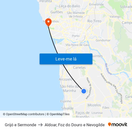 Grijó e Sermonde to Aldoar, Foz do Douro e Nevogilde map