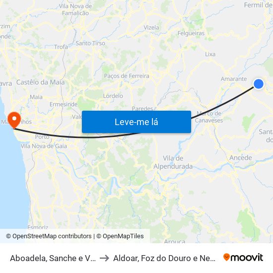 Aboadela, Sanche e Várzea to Aldoar, Foz do Douro e Nevogilde map