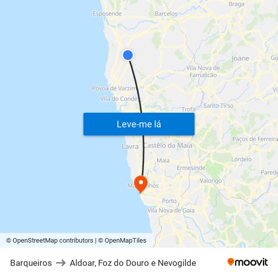 Barqueiros to Aldoar, Foz do Douro e Nevogilde map